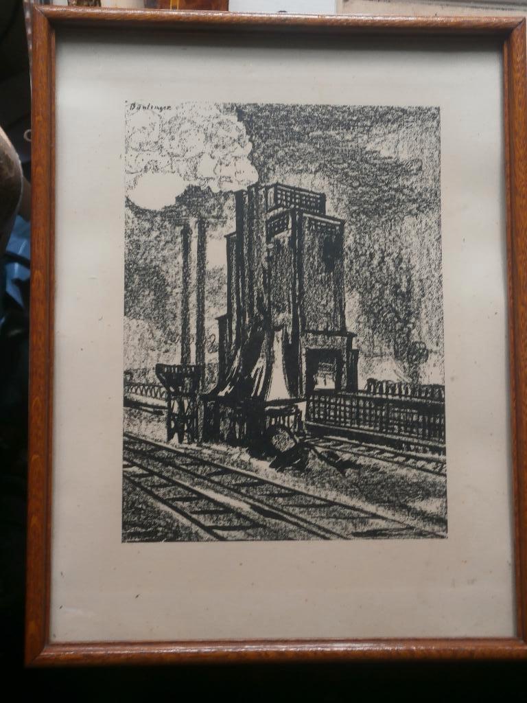 BANTZINGER, Tek/Litho van een toren bij/op een Rails ??, Antiek en Kunst, Ophalen of Verzenden