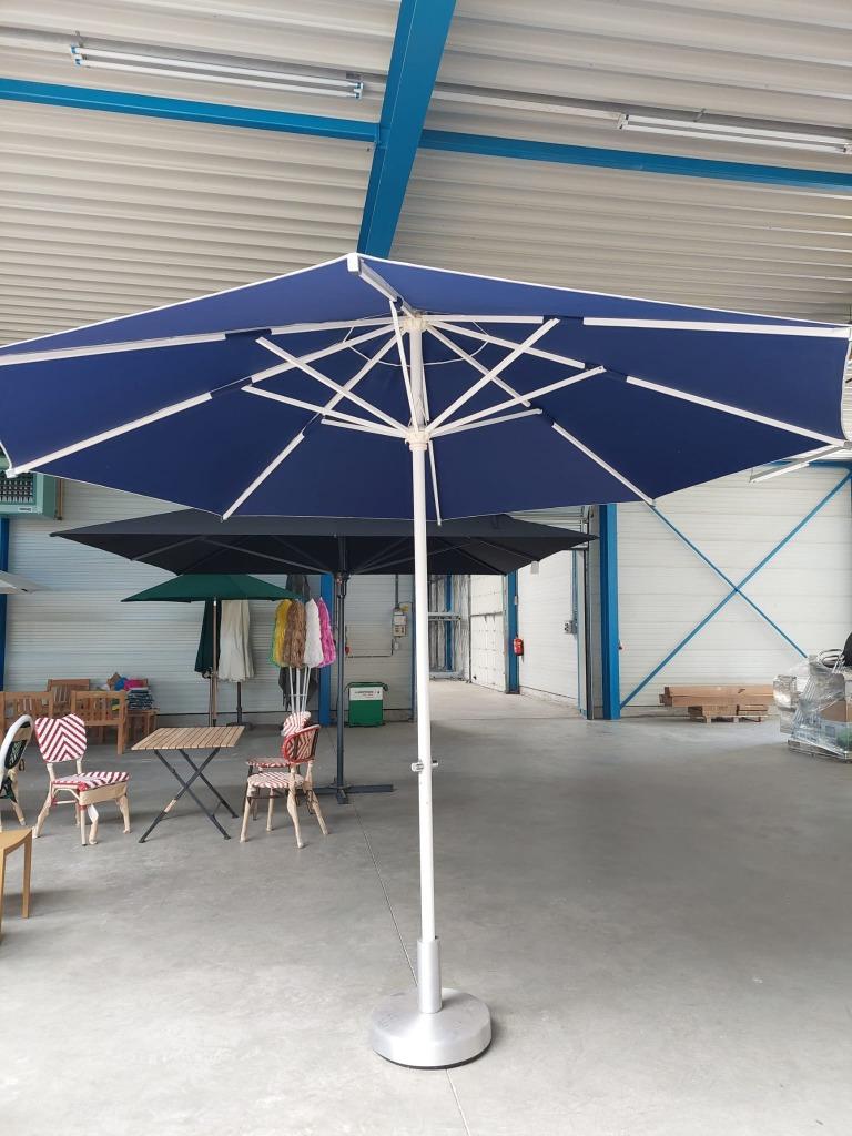 Nieuw prachtige grote parasol aluminium 350 cm blauw, Ophalen, Nieuw, Waterdicht, Stokparasol