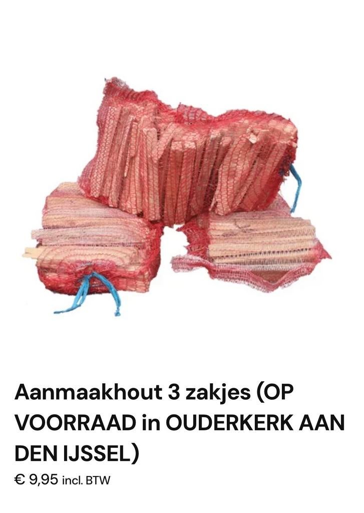 Aanmaakhout Haardhout netzakken Essen, Berken, Eiken, Beuken, Minder dan 3 m³, Ophalen of Verzenden, Overige houtsoorten, Blokken