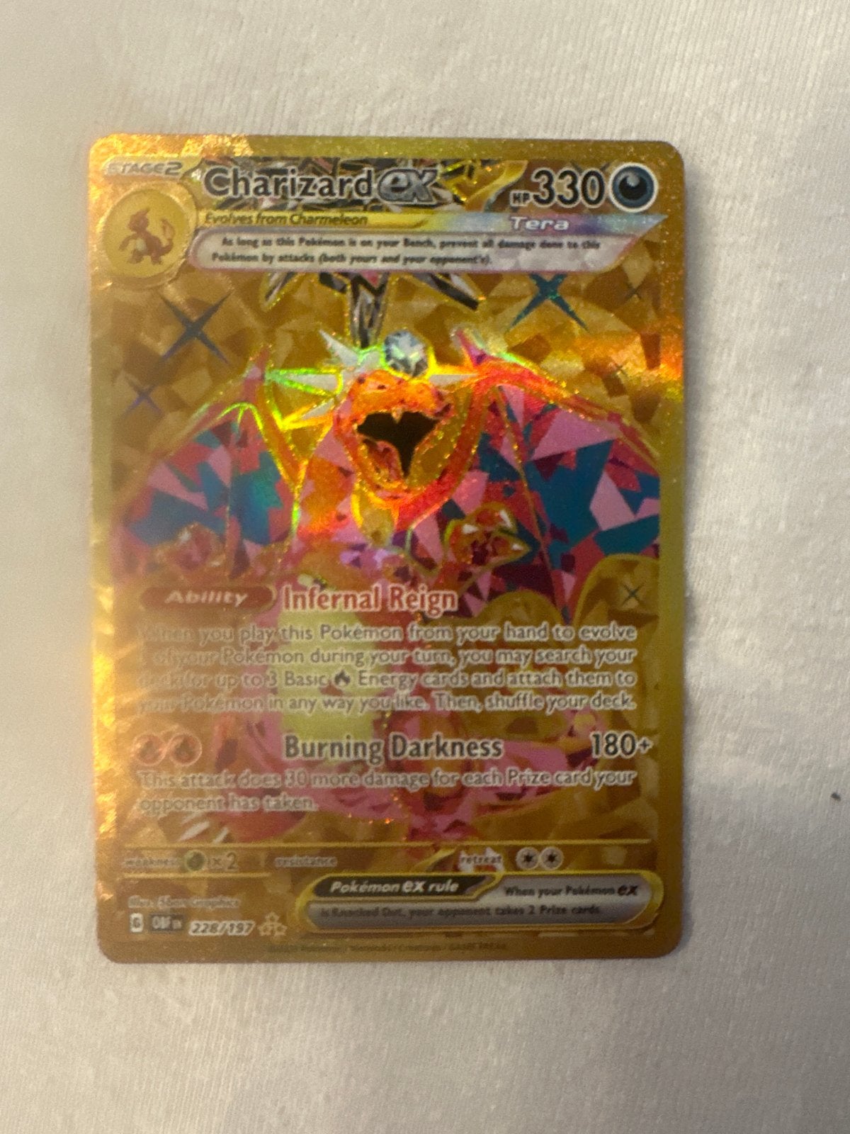 Charizard ex 228/197 Obsidian Flames Gold (psa 10 waardig), Ophalen of Verzenden, Nieuw, Losse kaart, Foil