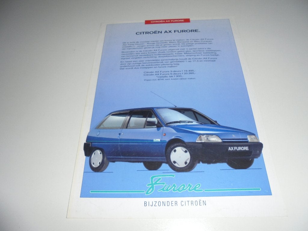 leaflet Citroen AX Furore, Ophalen of Verzenden, Gelezen, Citroën