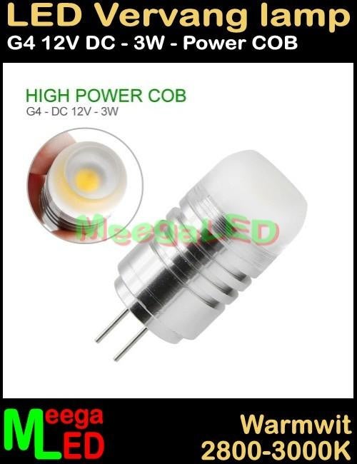 G4 LEDspot LEDlamp COB LED 12V - 3 Watt - Warmwit - 2800k, Led-lamp, Minder dan 30 watt, Nieuw, Bipin of Steekvoet