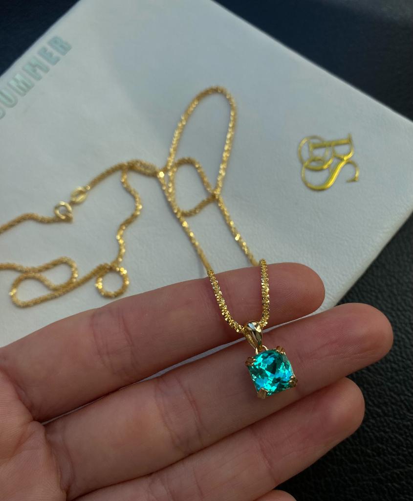 Paraiba ketting hanger zilver verguld met 24k goud, Nieuw, Ophalen of Verzenden, Met edelsteen, Groen