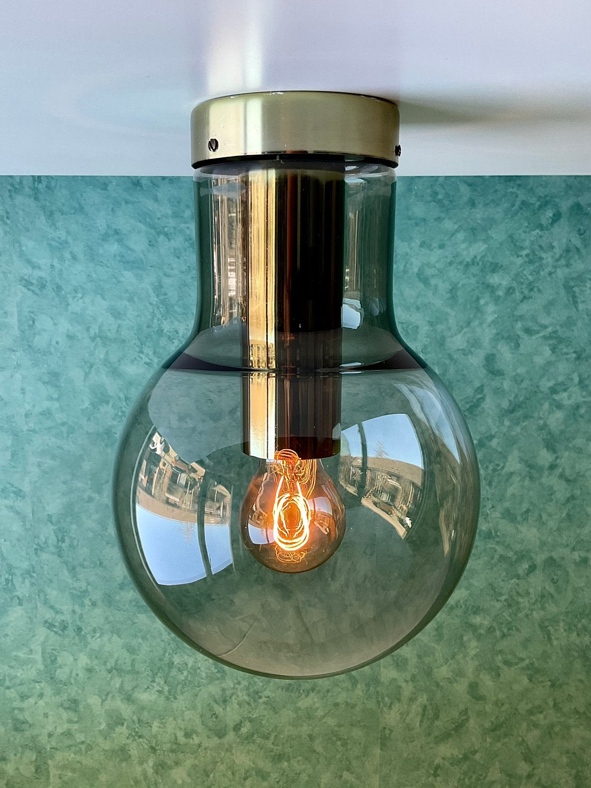 Vintage 60’s RAAK Maxi-gloeilamp Plafonnière. Model P-1459, Ophalen of Verzenden, Gebruikt, Glas