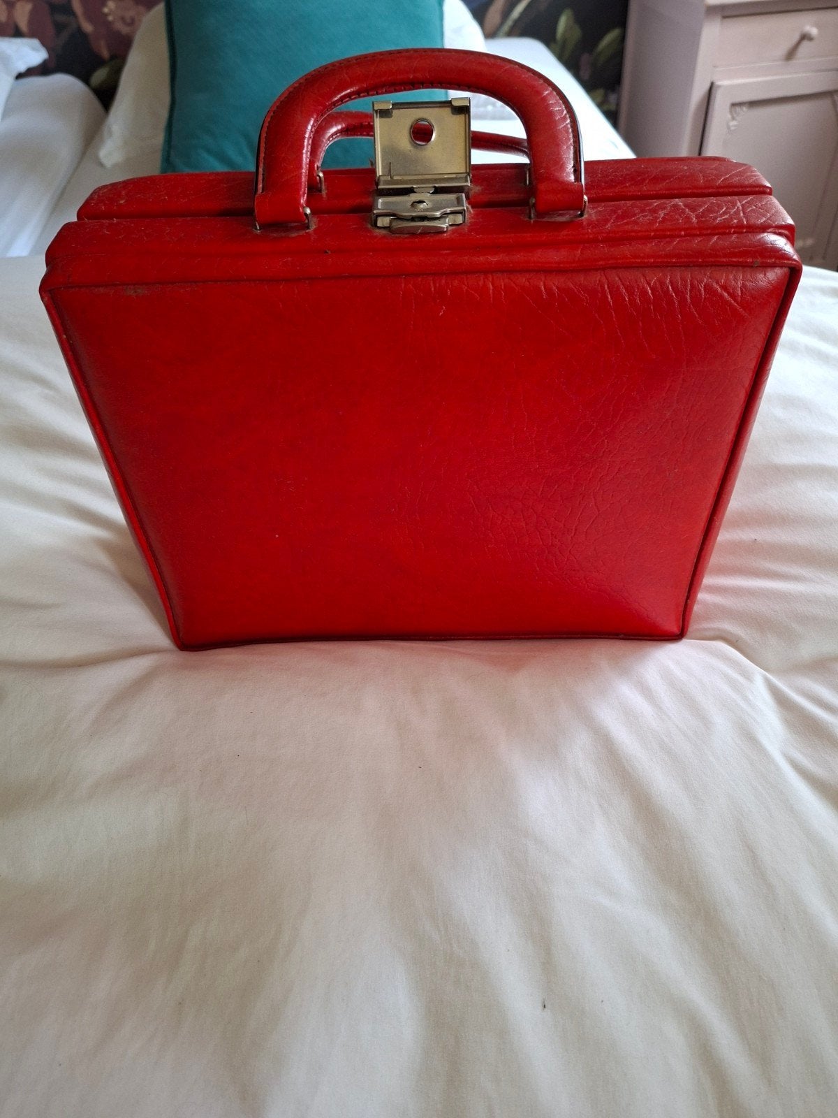 Vintage Rode Beautycase/Toilettas, Gebruikt, Ophalen of Verzenden, Met slot, Hardcase