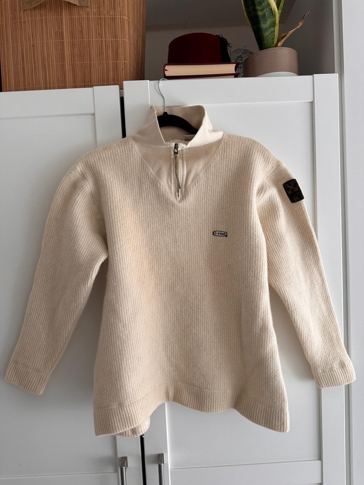 G-Star RAW wollen trui met rits - Crème - Maat XL, Kleding | Heren, Beige, Maat 56/58 (XL), Ophalen of Verzenden, Zo goed als nieuw