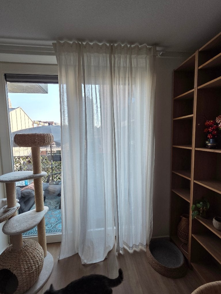 Gordijnen / vitrage wit linnenlook, Ophalen, Vitrage, Gebruikt, 300 cm