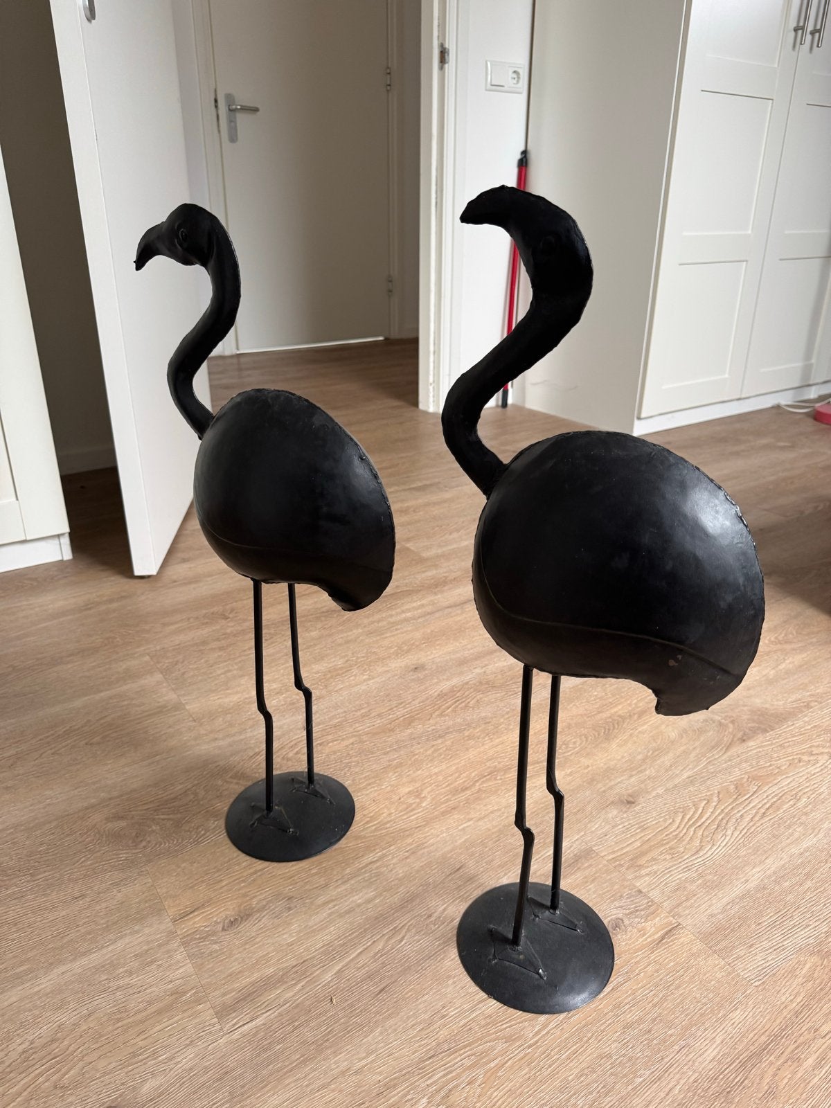 Decoratieve flamingo beelden - set van 2, Ophalen, Overige stijlen, Metaal, Gebruikt