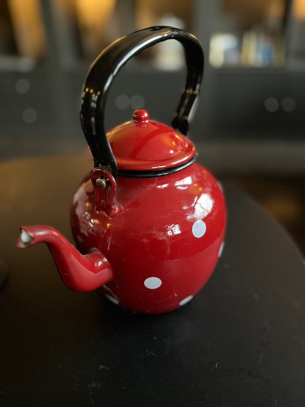 Emaille theepot rood met witte stippen, Ophalen of Verzenden
