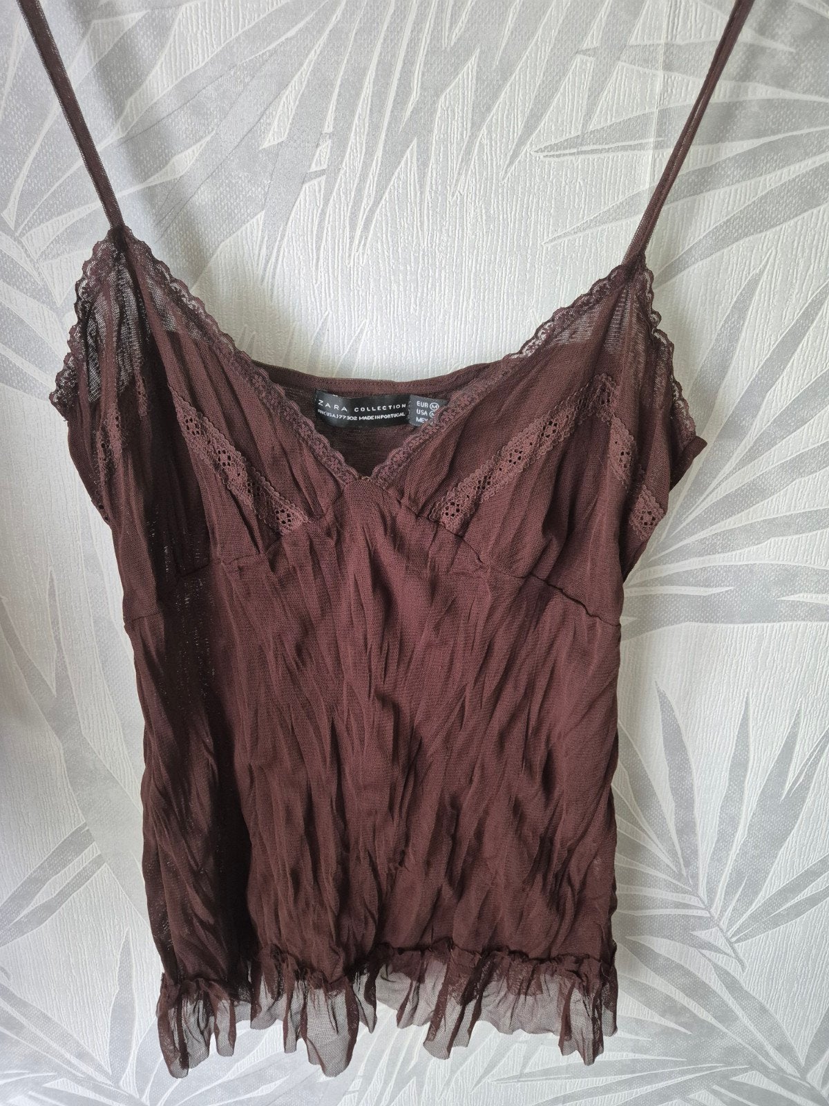 Zara bruin hemdje met kant - Lingerie top, Maat 38/40 (M), Bruin, Zara, Ophalen of Verzenden