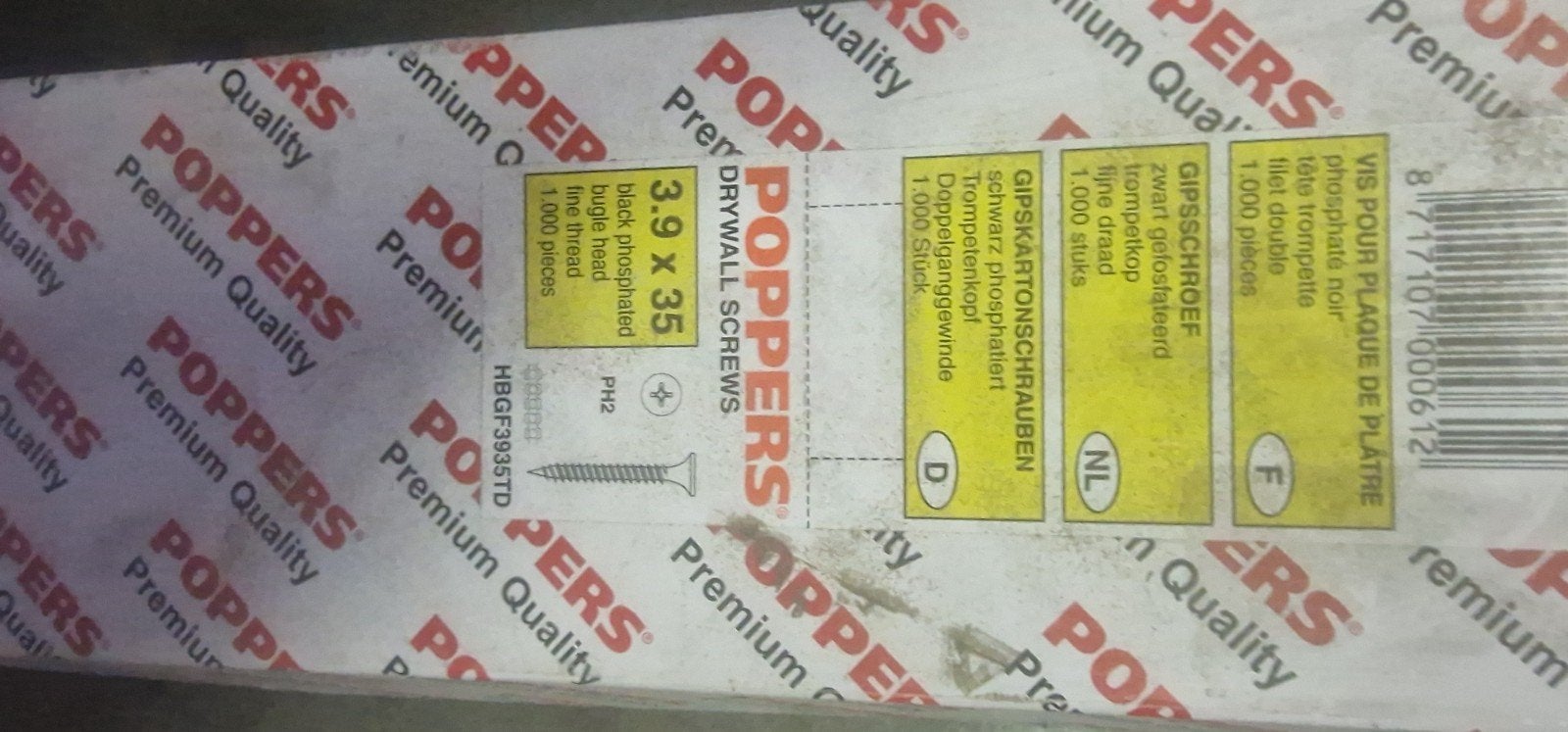 Poppers Gipsplaatschroeven op band 3.9x35mm - 1000 stuks, Ophalen of Verzenden, Nieuw, Minder dan 50 mm, Schroeven