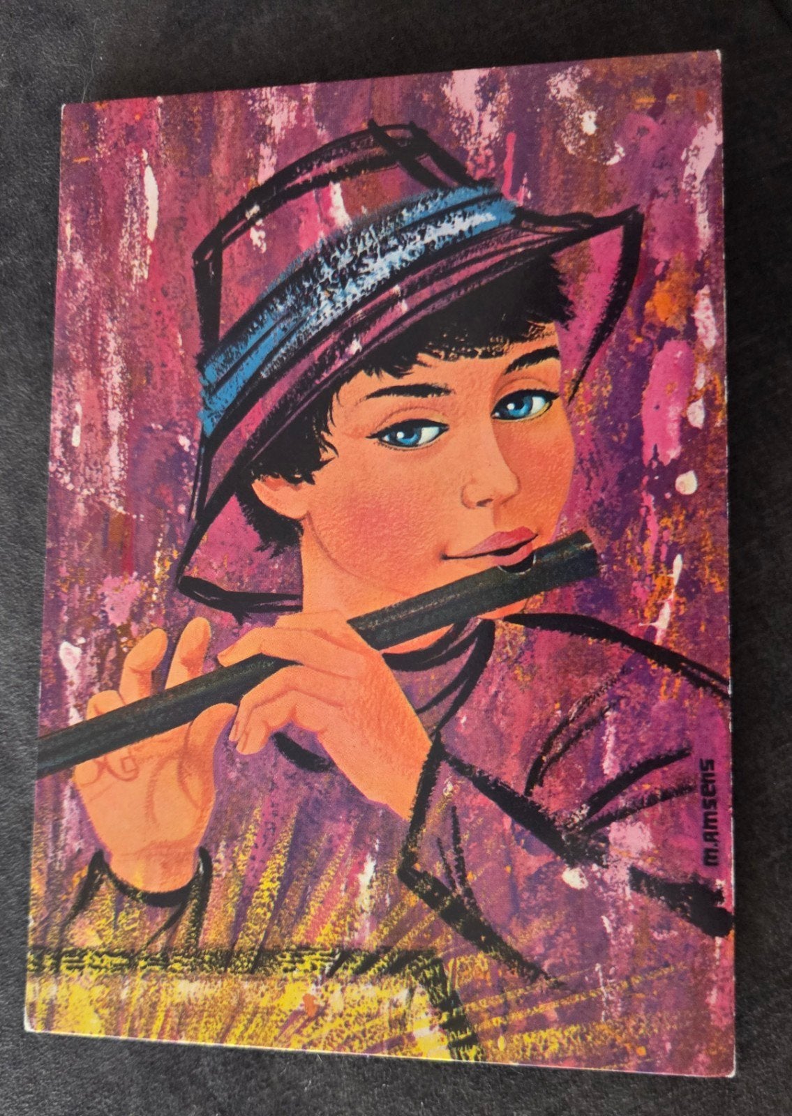 Vintage Kerstkaart Jongen met Fluit - J. Ramsens, Verzenden, 1960 tot 1980, Gelopen, Kinderen