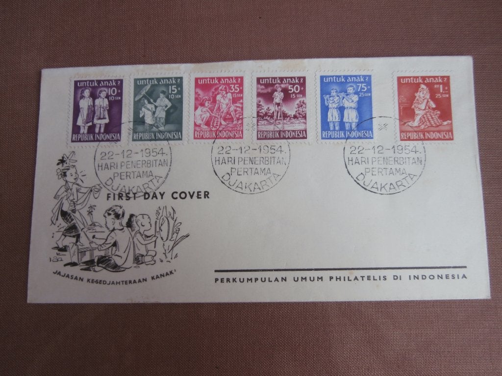 INDONESIE 1954; FDC UNTUK ANAK, Postzegels en Munten, Postzegels | Eerstedagenveloppen, Verzenden, Onbeschreven, Rest van de wereld