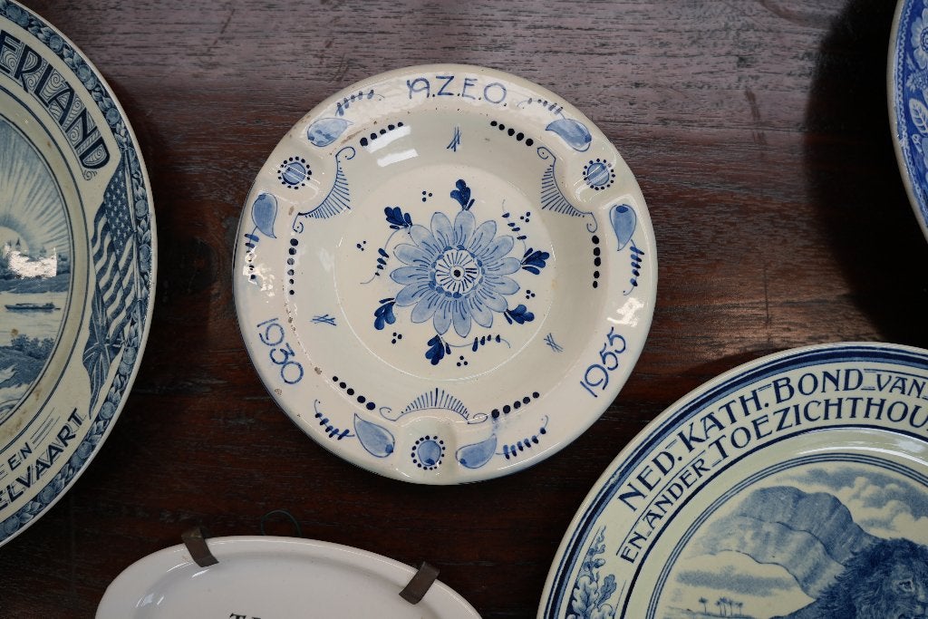 Vintage Delfts Blauw A.Z.E.O. Asbak 1930-1955, Verzamelen, Ophalen, Gebruikt, Asbak