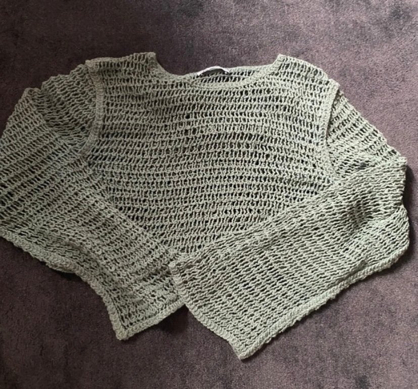 Zara gehaakte crop top met wijde mouwen - Lichtgroen (S), Ophalen of Verzenden, Zo goed als nieuw, Lange mouw, Maat 36 (S)