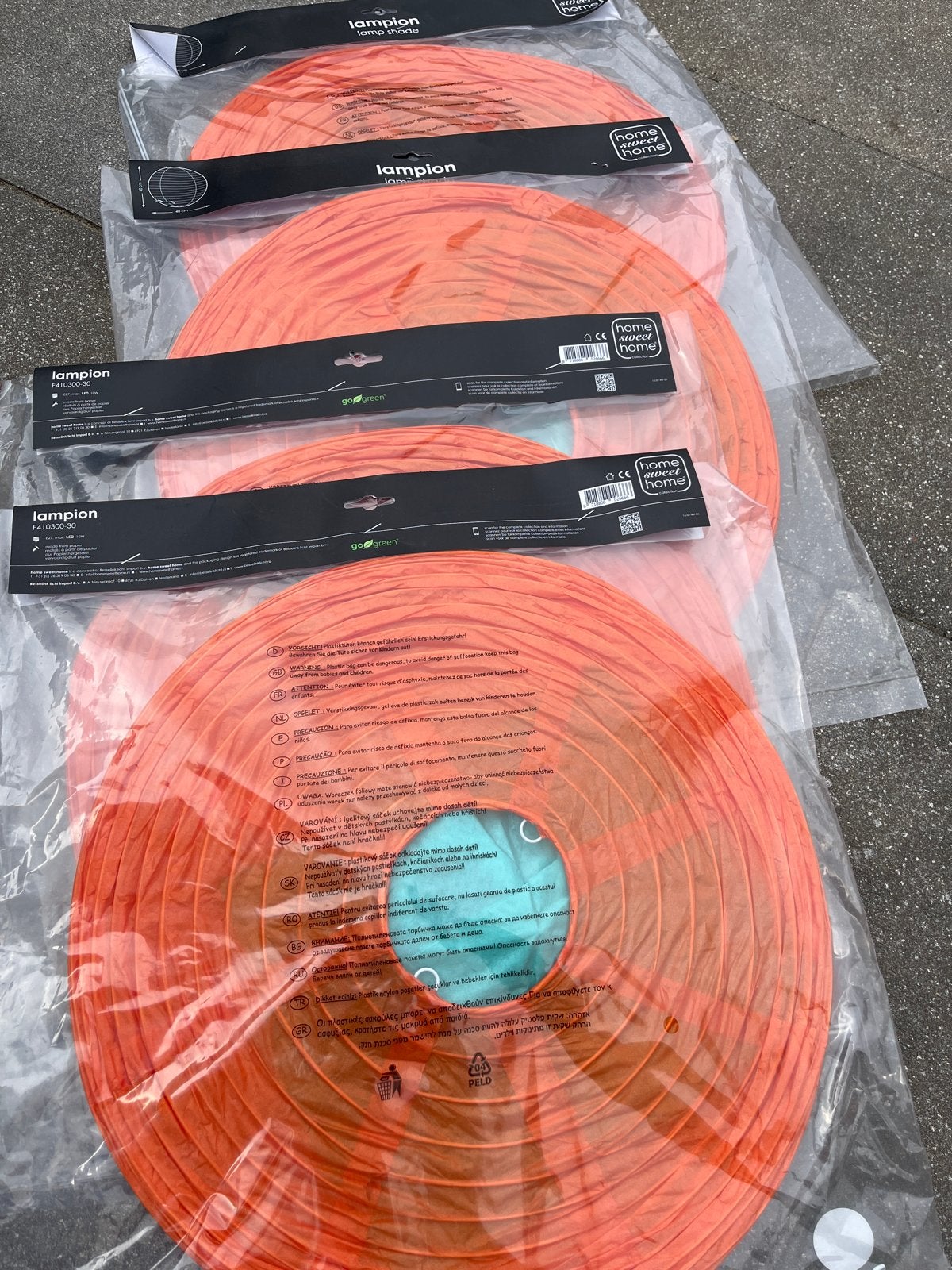 4x Nieuwe oranje lampion lampenkappen (40 cm), Overige merken, Ophalen of Verzenden, Oranje, Textiel