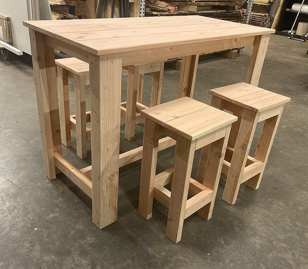 Douglas houten Bartafel met Krukken in 3 maten, Ophalen of Verzenden, Nieuw, Rechthoekig, Hout