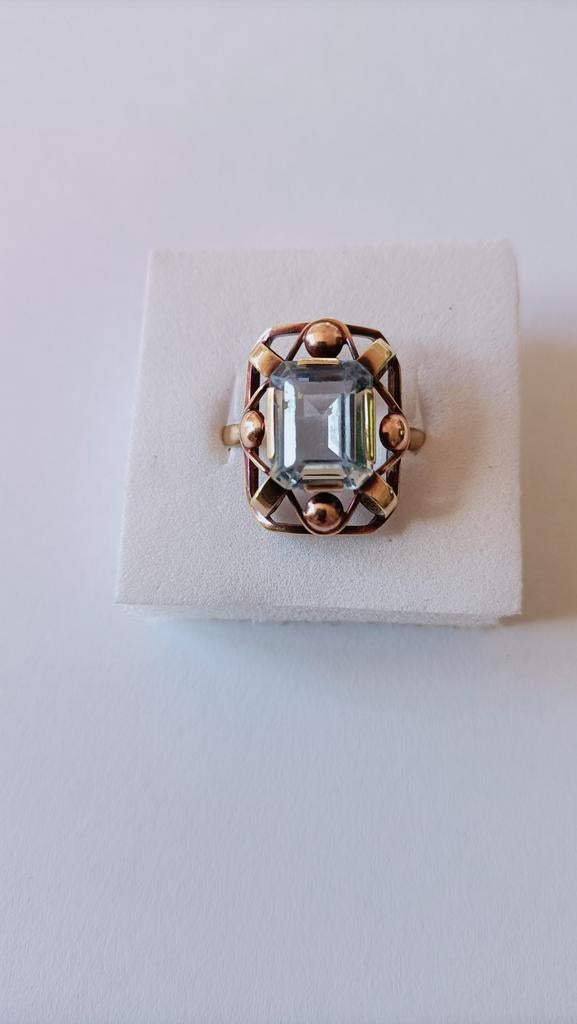 Oude forse gouden ring met Aquamarijn, 14 krt, Verzenden, Goud, Ring, Met edelsteen