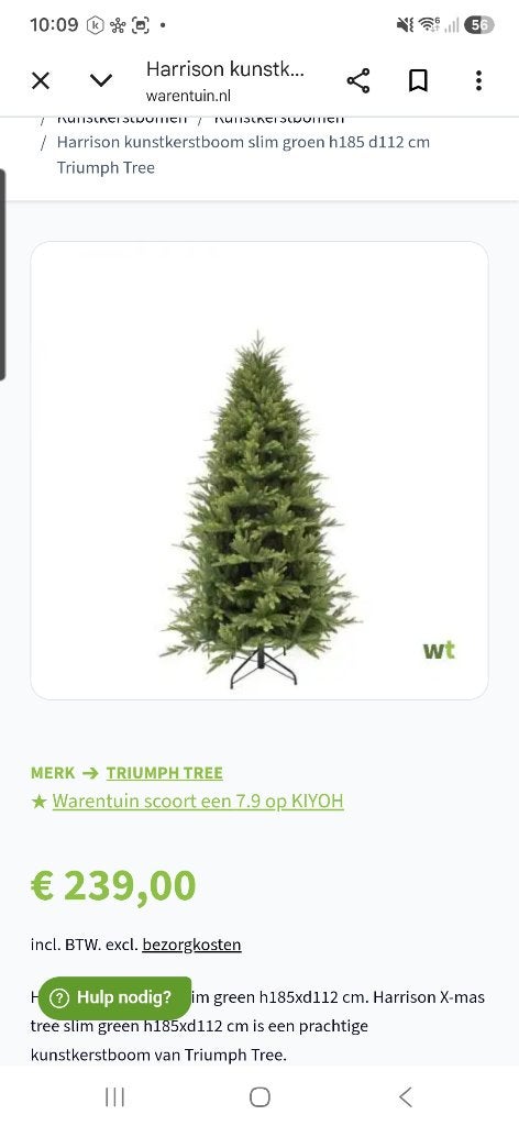 Kerstboom groen 185 cm, Diversen, Kerst, Ophalen, Zo goed als nieuw