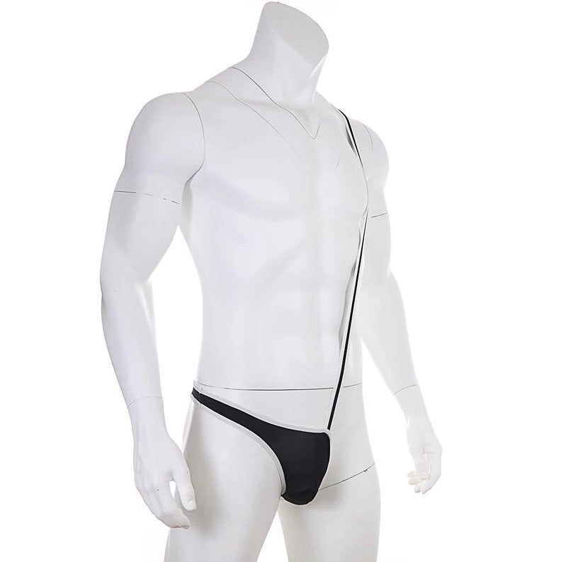 Heren zwarte 1 kant g-string met schouderband, Kleding | Heren, Verzenden, Zwart, Slip