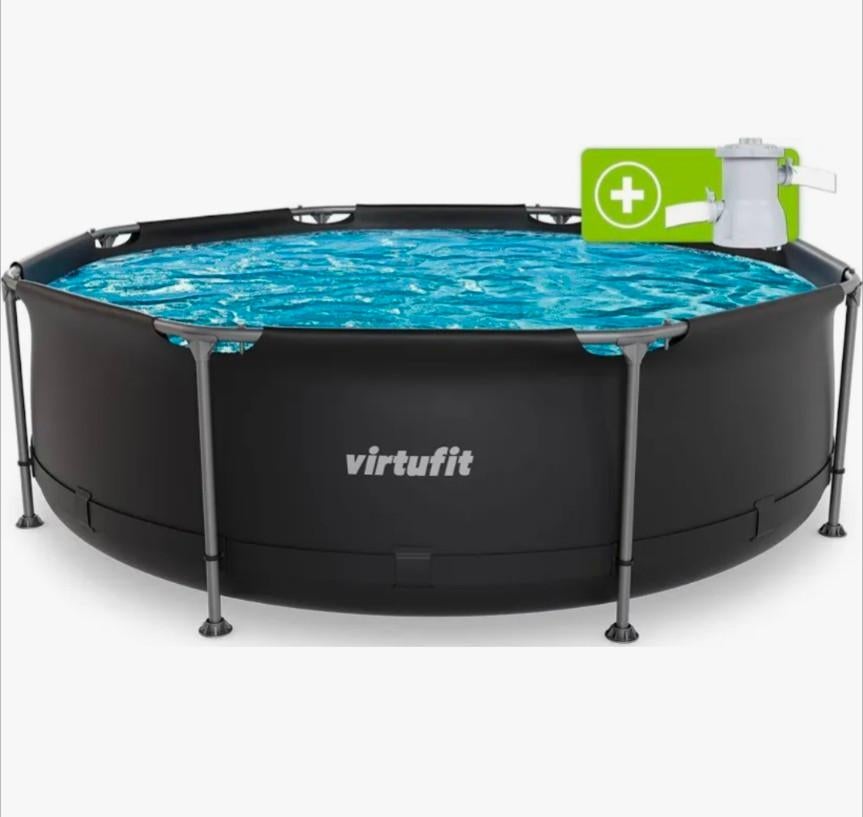 VirtuFit Rond Opzetzwembad met koepel, Filterpomp en Trap, Tuin en Terras, Zwembaden, Ophalen, 200 tot 300 cm, 80 tot 120 cm, Rond
