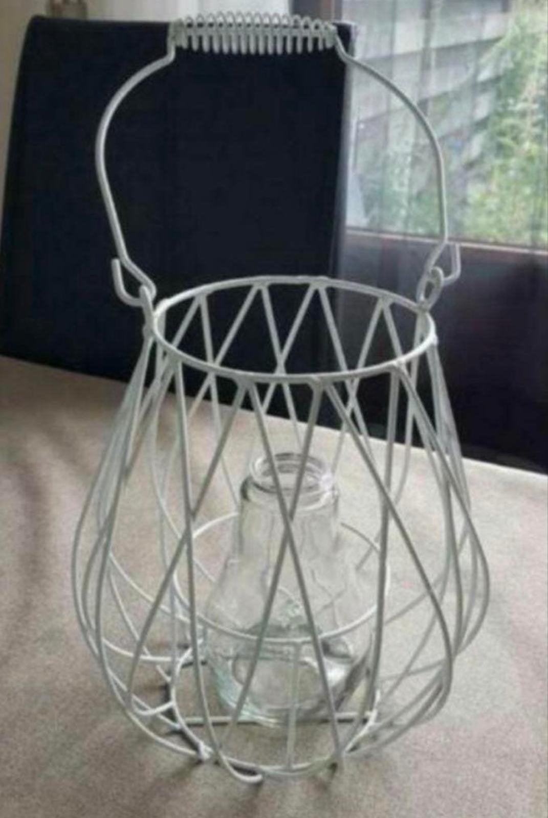 Sfeervolle kaarsverlichting - Metalen lantaarn met glas, Ophalen, Gebruikt, Wit, Metaal