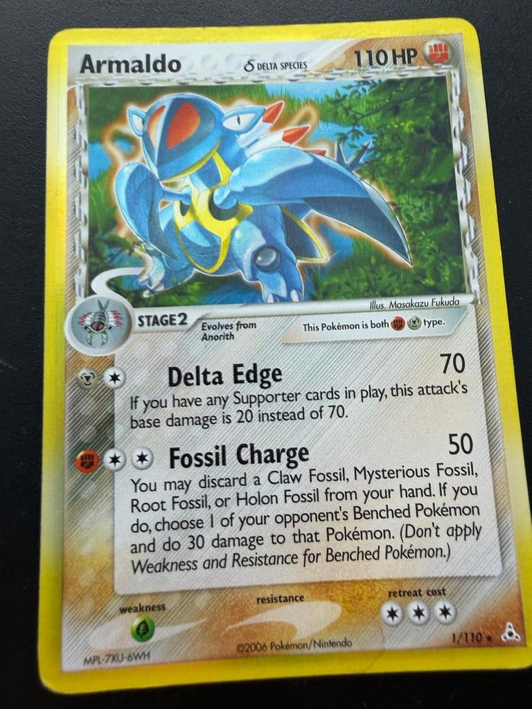 Armaldo Delta Species Pokémon Kaart 1/110 Holo, Ophalen of Verzenden, Gebruikt, Losse kaart, Foil