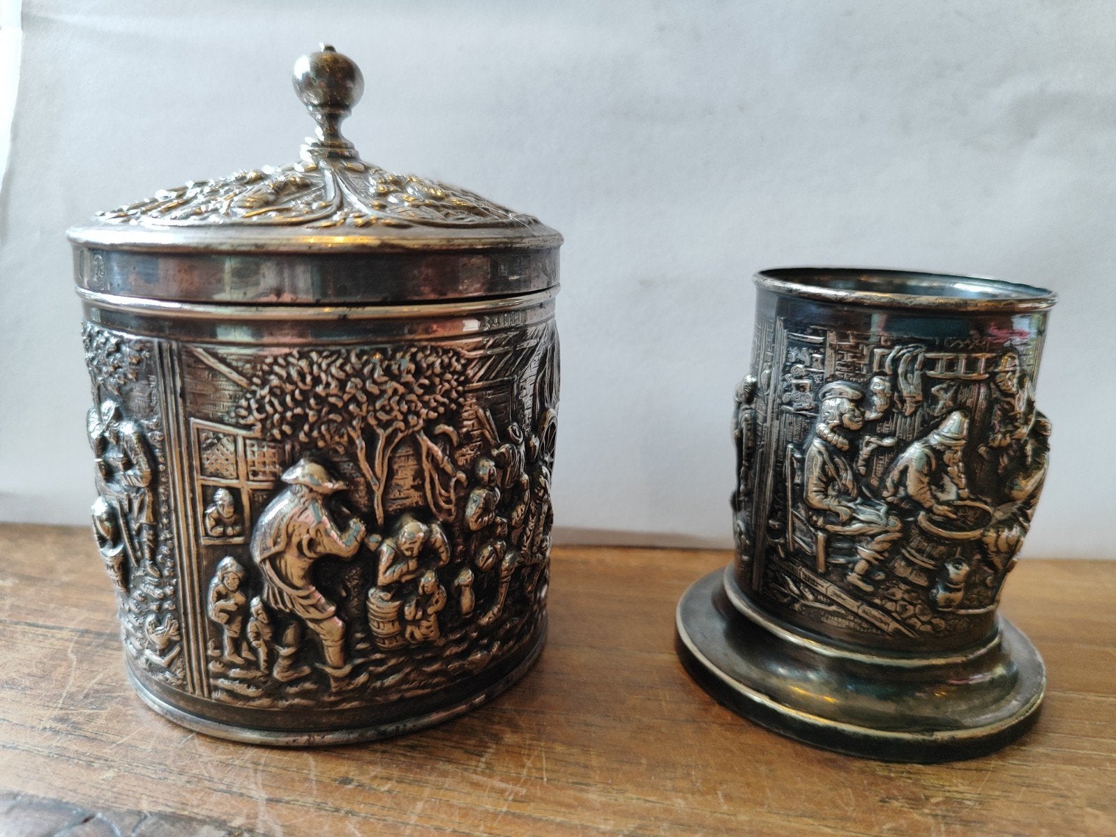 Verzilverde theebus en lepelvaasje Douwe Egberts, Ophalen of Verzenden