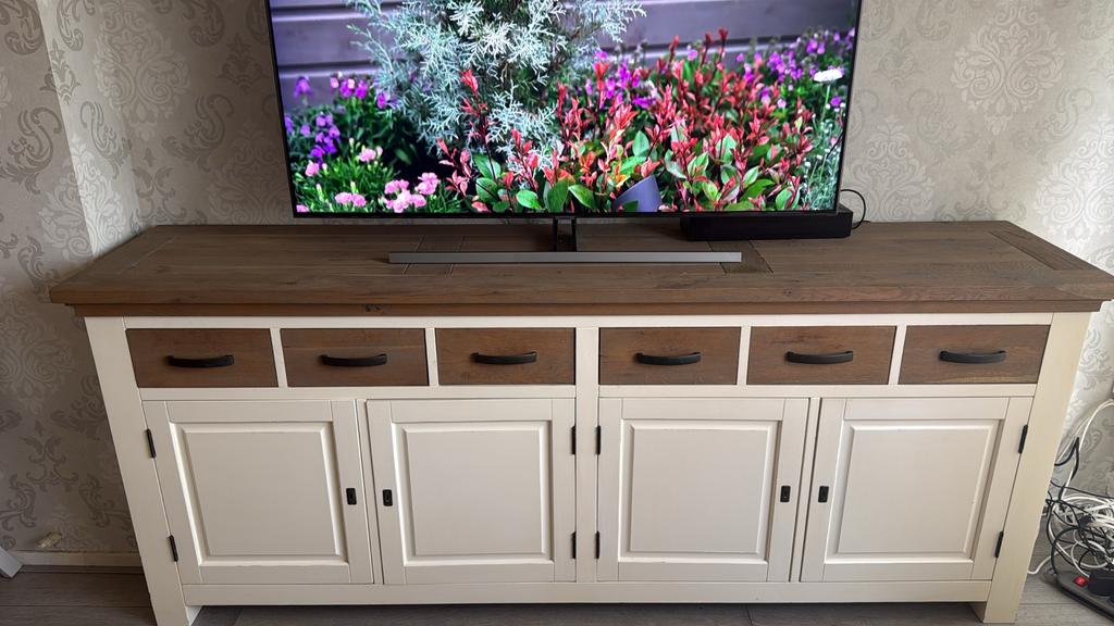 Tower Living Dressoir Parma 220 cm - Wit/Eiken, Ophalen of Verzenden, Zo goed als nieuw
