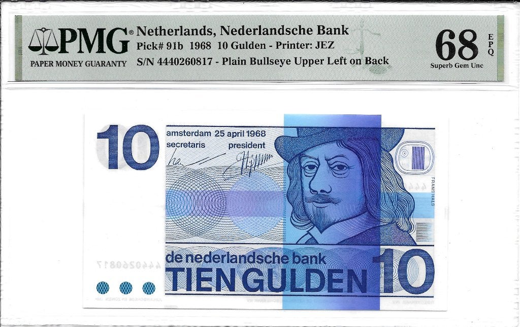 10 gulden 1968 'Frans Hals' PMG 68 Superb Gem Uncirculated, Postzegels en Munten, Ophalen of Verzenden, 10 gulden, Los biljet