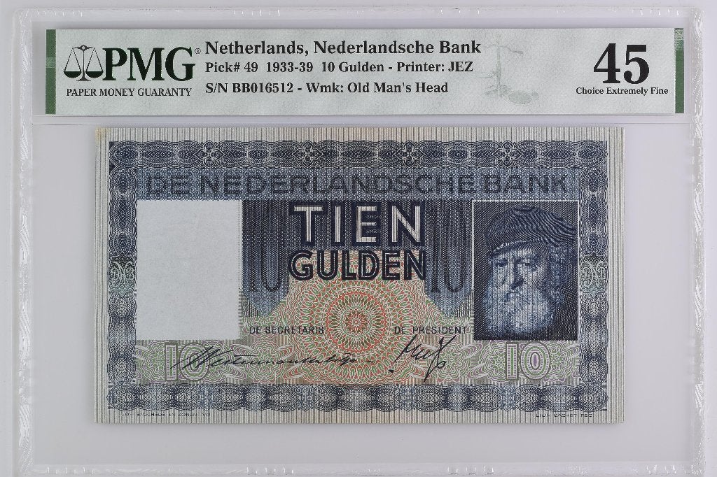 10 Gulden 1938 Grijsaard - PMG 45, Verzenden, 10 gulden