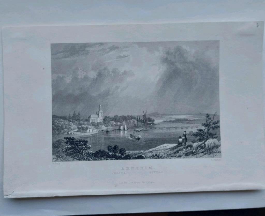 8 / Gezicht op Arnhem - staalgravure  uit 1837, Ophalen of Verzenden