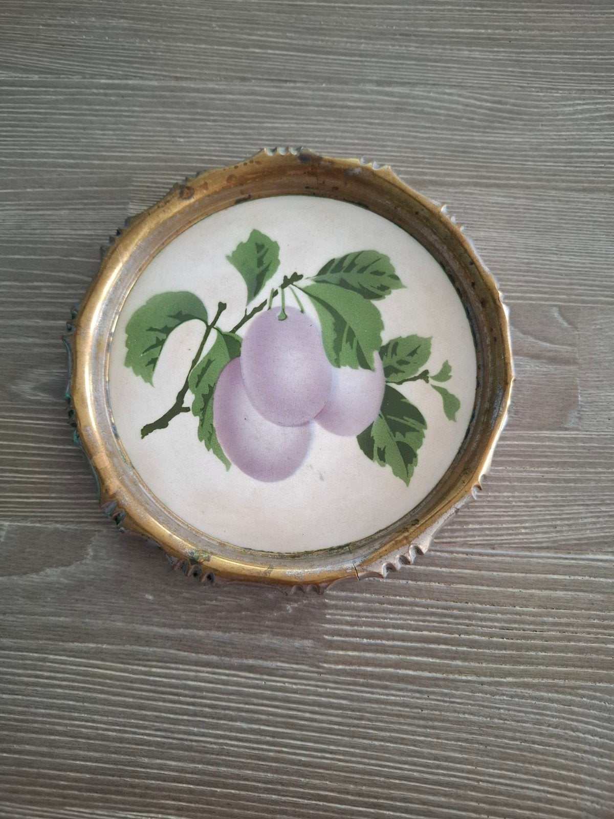 Vintage decoratief bordje met pruimenafbeelding, Ophalen of Verzenden