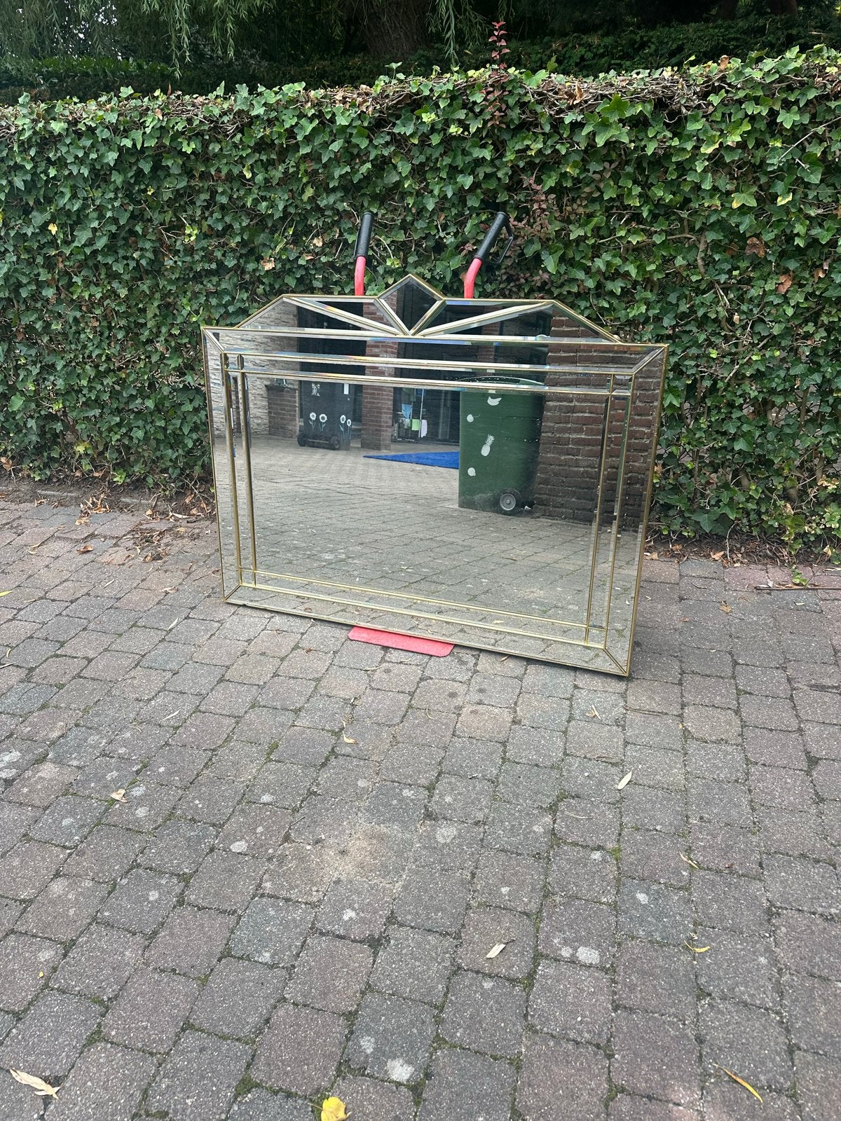 Grote spiegel met gouden rand - Art Deco stijl, Ophalen, Gebruikt, 100 tot 150 cm, 100 tot 125 cm