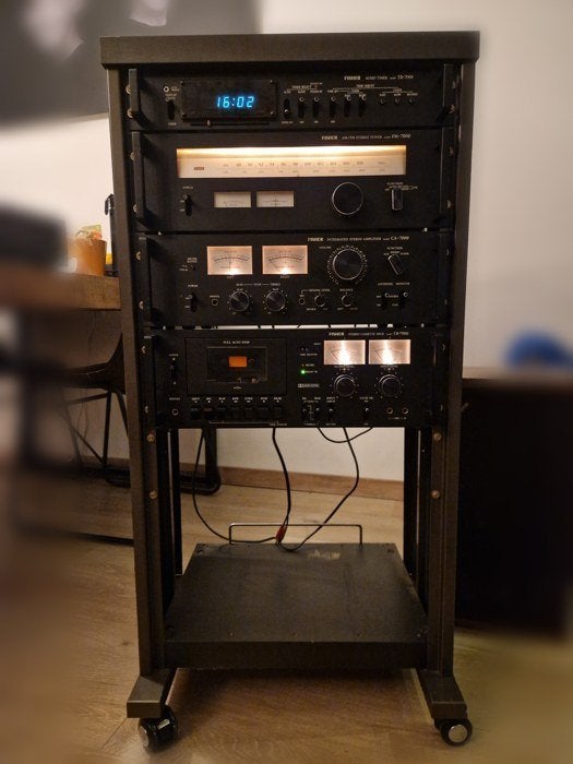 Vintage Fisher 7000-serie stereoset in 19" verrijdbaar rack, Gebruikt, Losse componenten, Cassettedeck, Ophalen