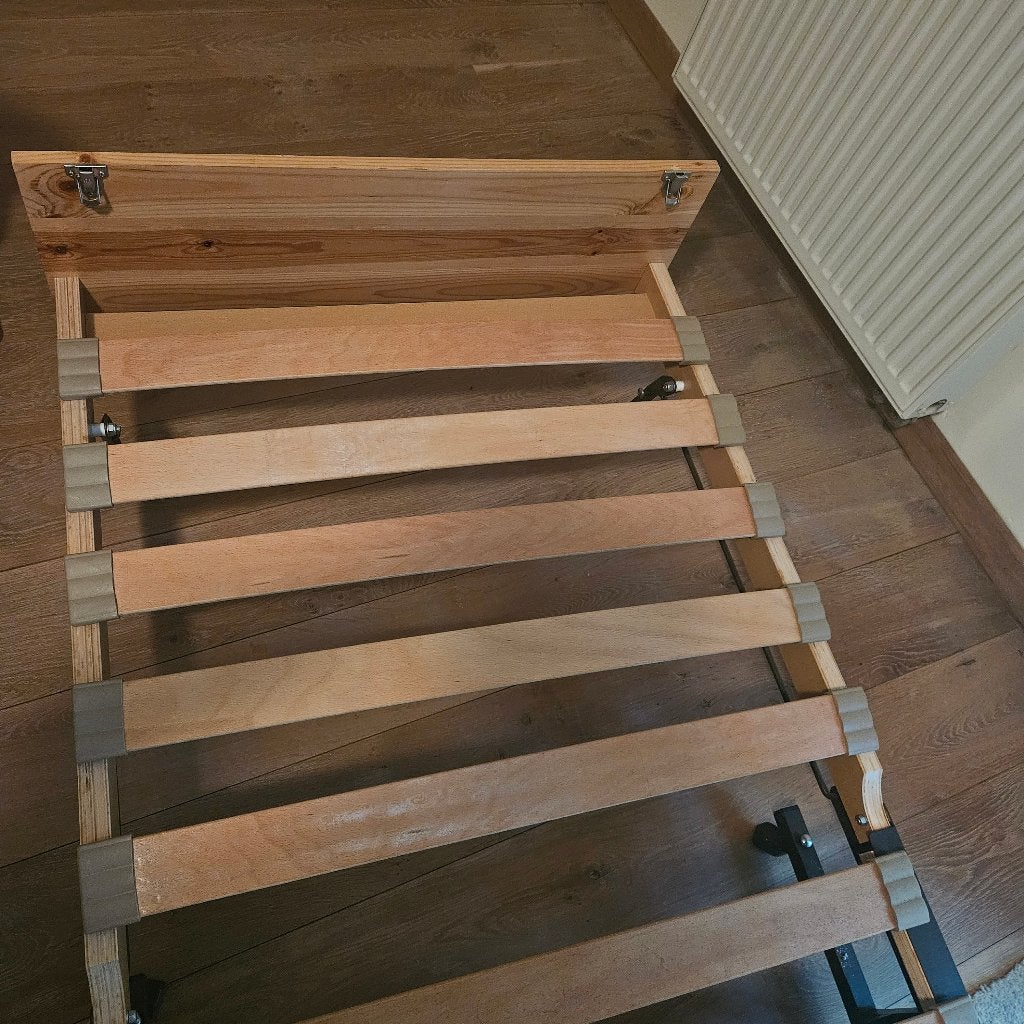 Opklapbed., Ophalen, Eenpersoons, Bruin, Zo goed als nieuw