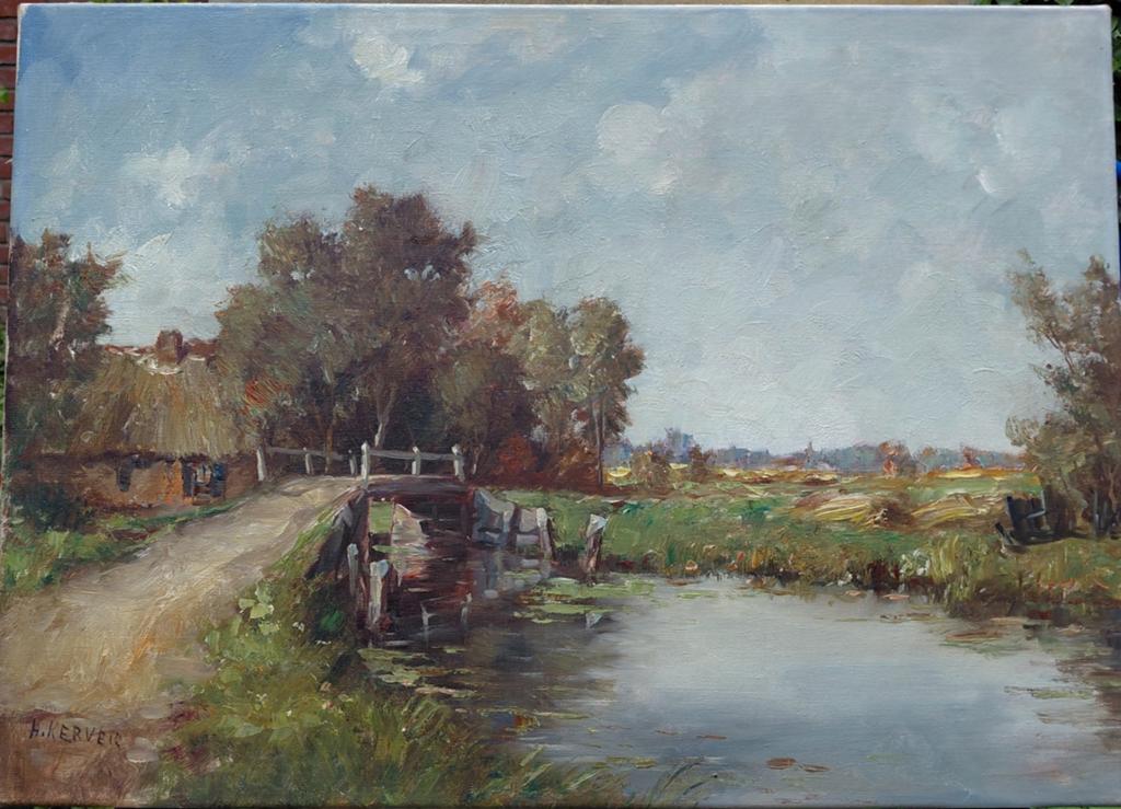 Landschap van Hans Kerver, Antiek en Kunst, Kunst | Schilderijen | Klassiek, Ophalen