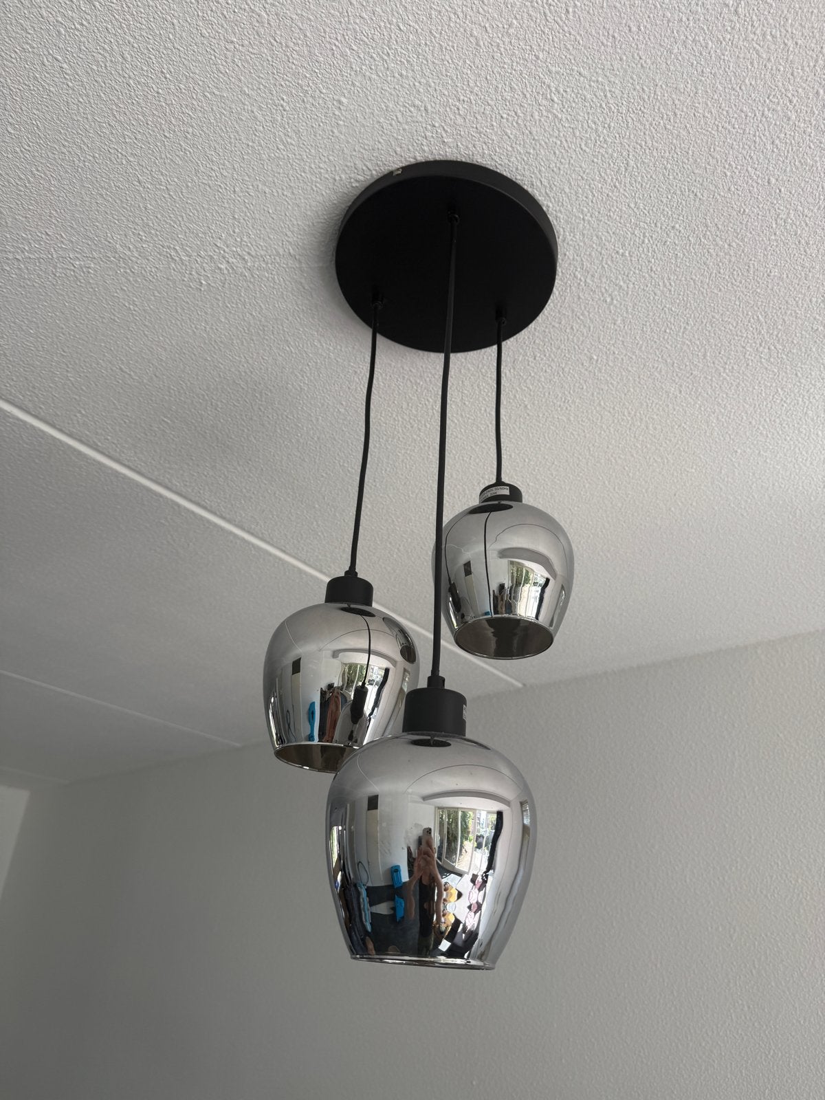 Set van 2 hanglampen met spiegelglas, E14 fitting, Huis en Inrichting, Lampen | Hanglampen, Ophalen, Gebruikt, Glas, E14 (klein)