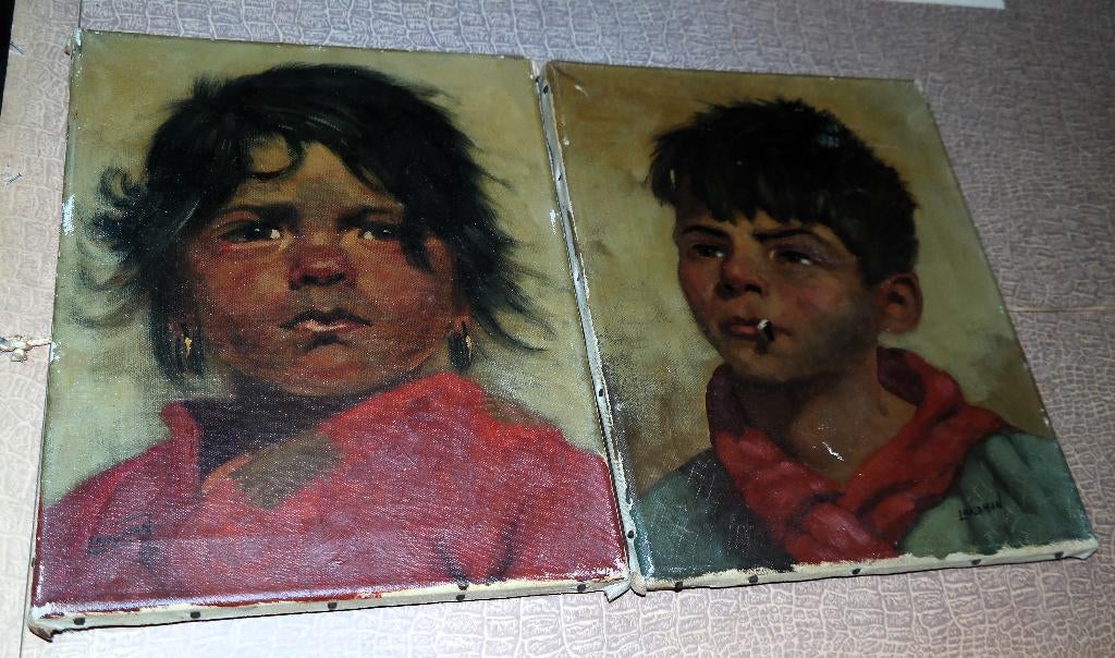 2 schilderijen gesigneerd Landman (Zigeunerkinderen), Ophalen of Verzenden