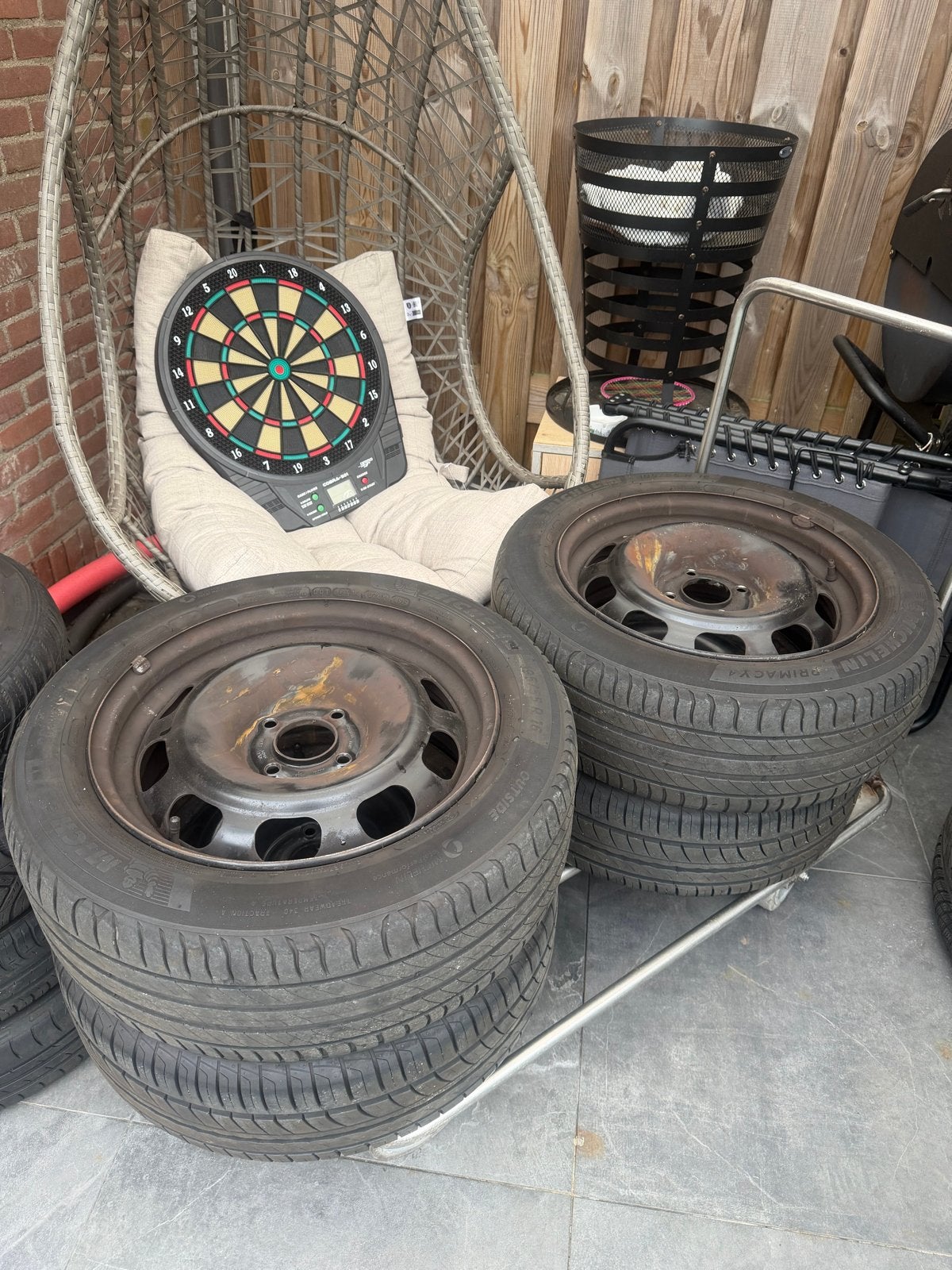 Michelin Primacy 4 banden met stalen velgen 195/55 R16, Ophalen, Gebruikt, 16 inch, Banden en Velgen