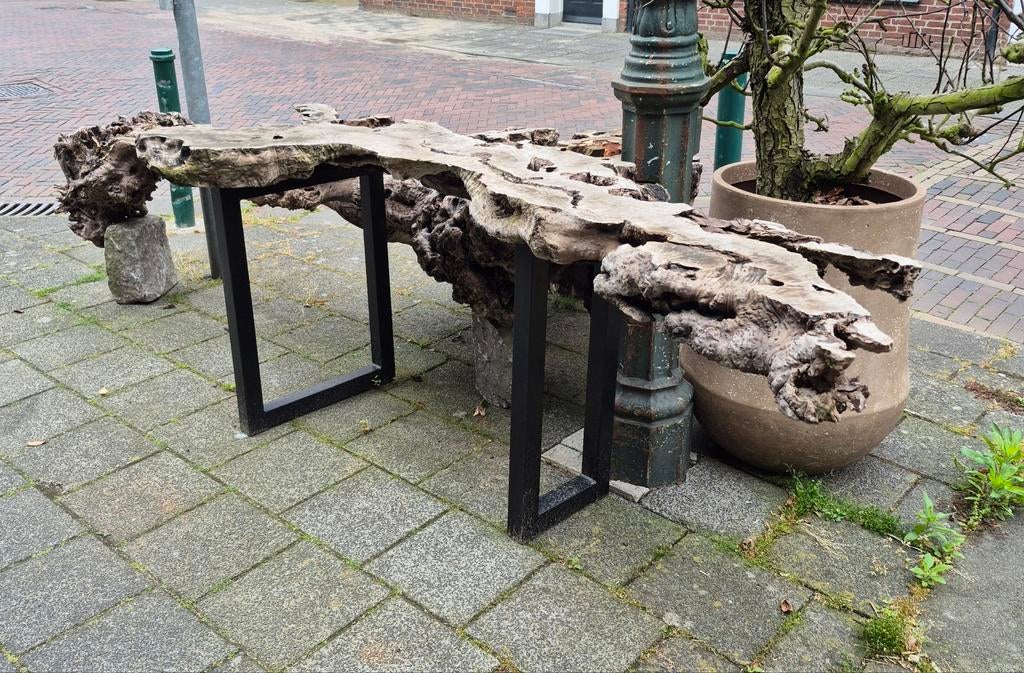 Unieke boomstamtafel, 200cm lang, robuust design, Rustiek, Industrieel, Natuurlijk, Gebruikt, 150 tot 200 cm, Overige vormen
