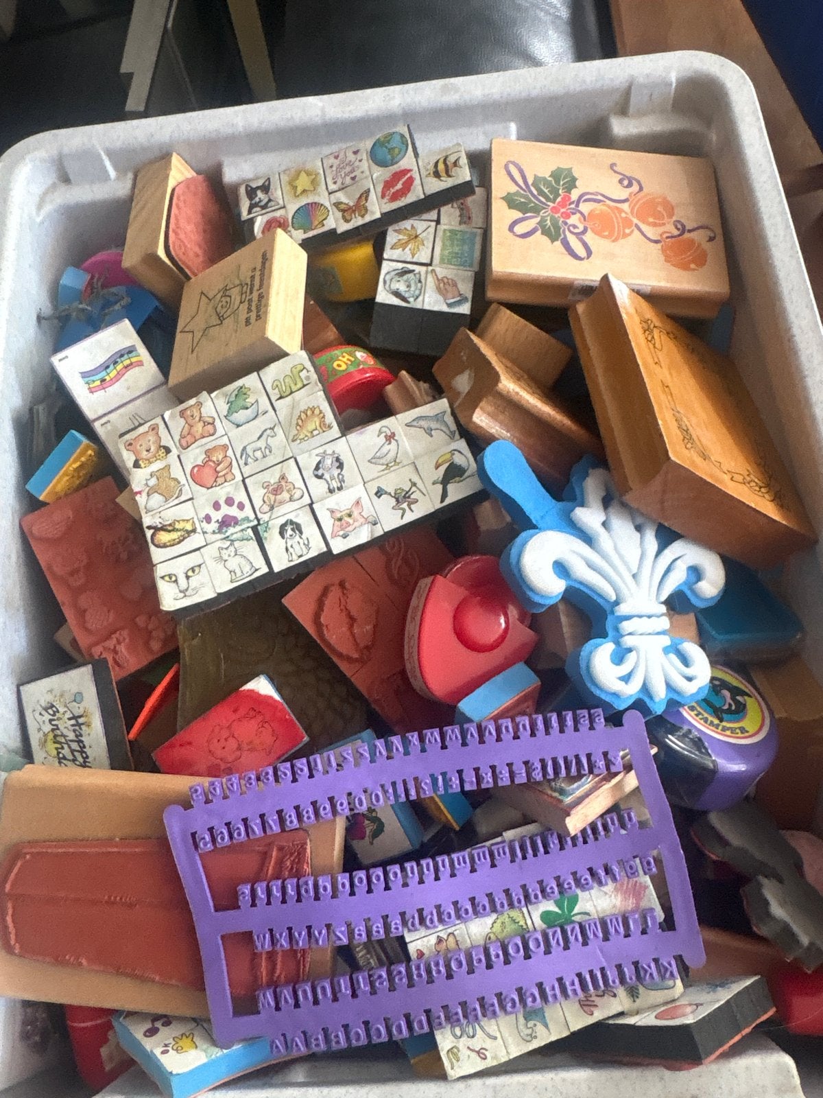 Grote doos vol diverse stempels voor knutselen, Ophalen of Verzenden, Gebruikt, Clearstamp