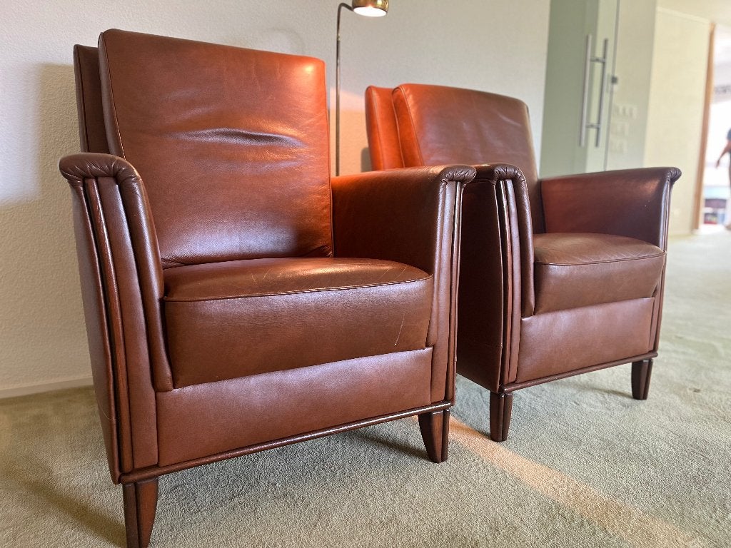 Lederen fauteuils, Ophalen, Gebruikt, Minder dan 75 cm, Glad leder cognac kleur/bruin