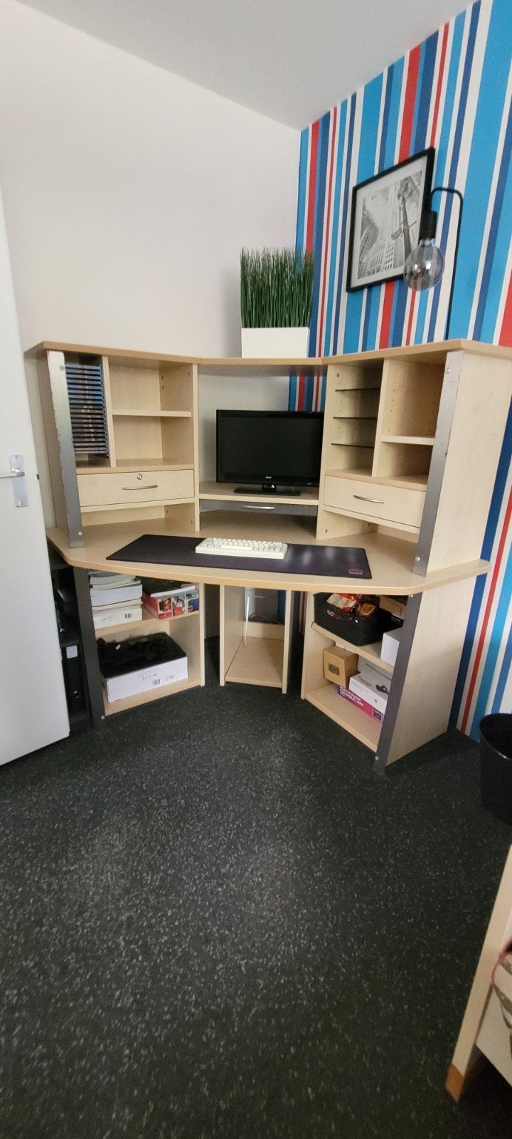 Hoekbureau met opbergruimte en lades - Gebruikt, Huis en Inrichting, Ophalen, Met lades, Gebruikt, Hout