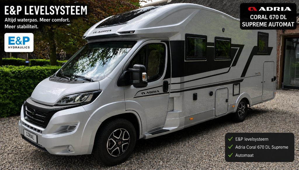 Adria Coral 670 DL Supreme automaat, levelsysteem, Top staat, Automaat, Fiat, Vloeistofverwarming, 7 tot 8 meter