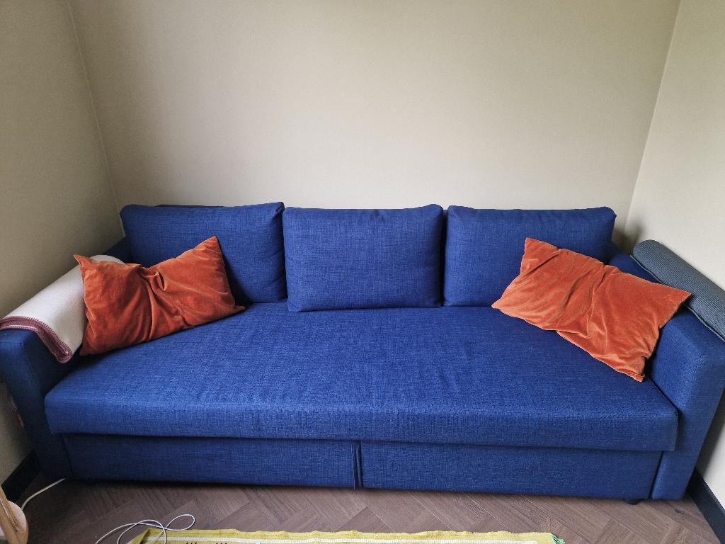 Sofabed Friheten Ikea, Huis en Inrichting, Ophalen, 100 cm, Blauw, Tweepersoons