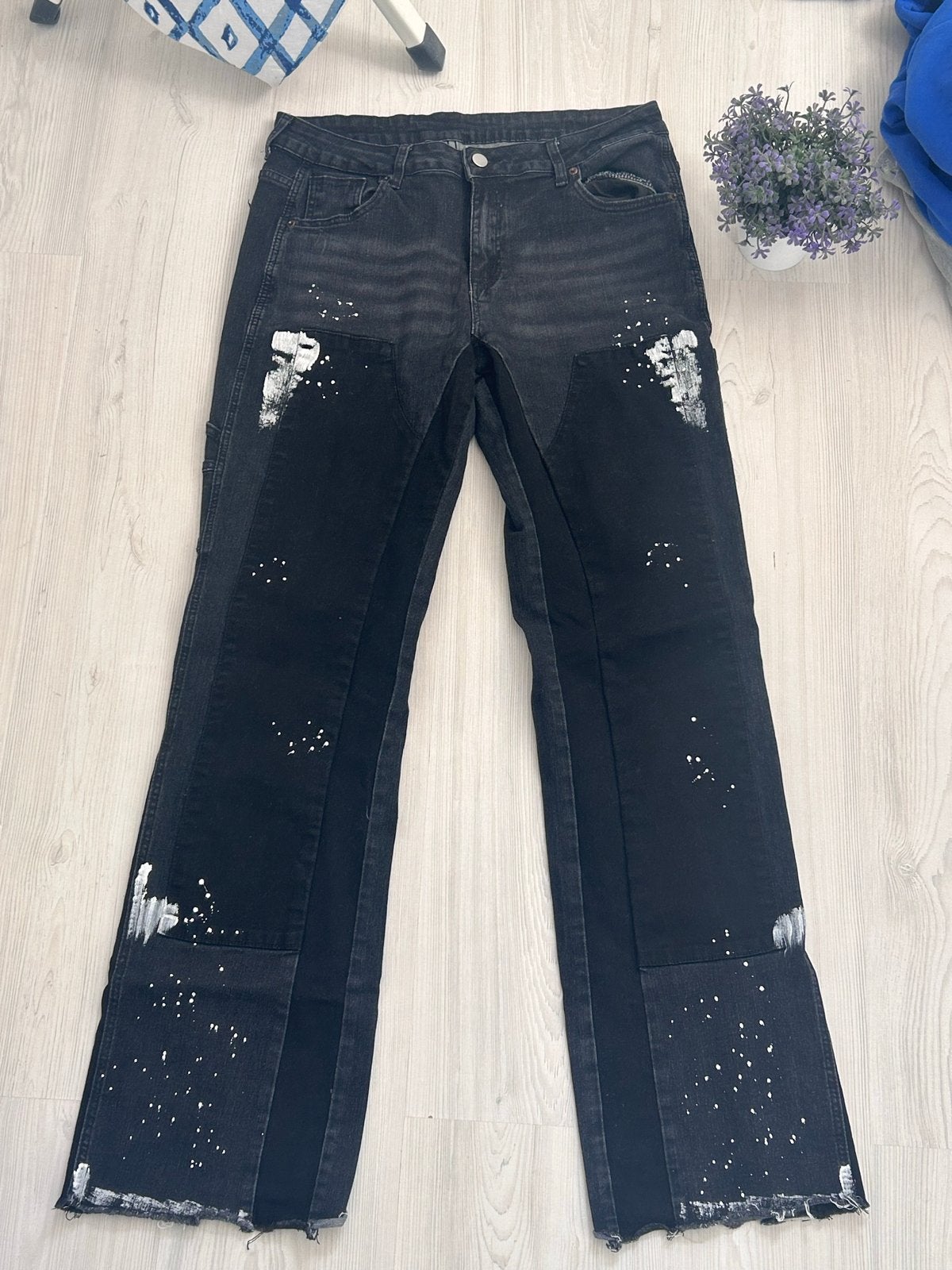 Zwarte jeans met verfspatten - W33-W34, Ophalen of Verzenden, Gedragen, Zwart, W33 - W34 (confectie 48/50)
