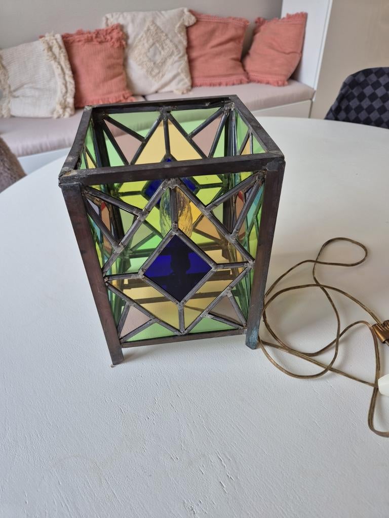 Vintage glas-in-lood lamp, handgemaakt, ca. 1980, Antiek en Kunst, Ophalen
