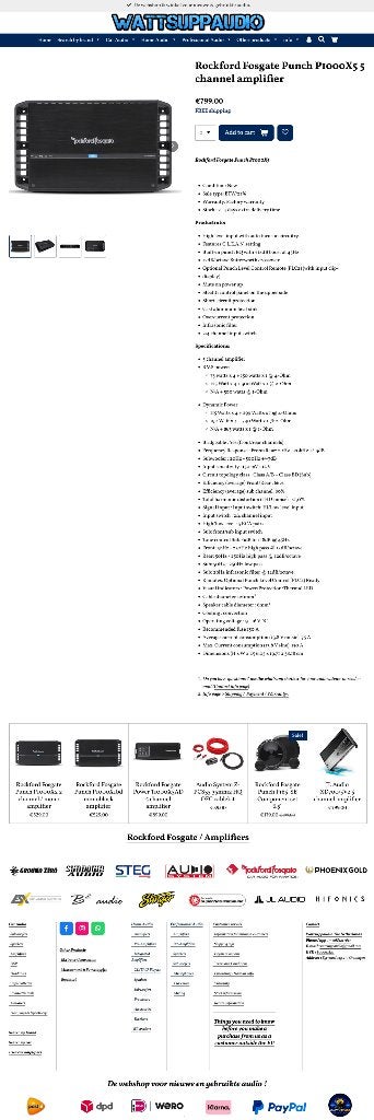 Rockford Fosgate Punch P1000X5 5 kanaals versterker 1000WRMS, Auto diversen, Autospeakers, Audio-design, Nieuw, Am Breilingsweg 3, 76709 Kronau, Duitsland