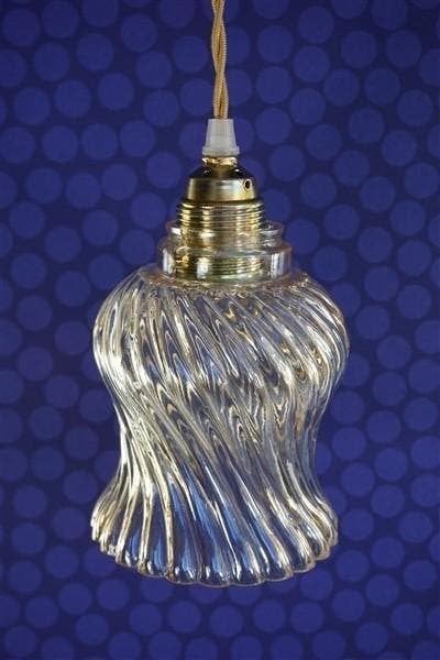 Vintage glazen lampenkap tulp-swirl, Rond, Ophalen of Verzenden, Zo goed als nieuw, Nvt